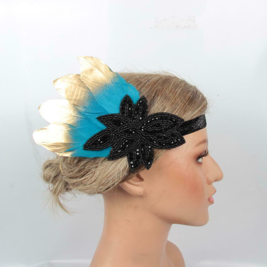 1920s Retro Style Costume Accessory Feather Flapper Headpiece Headband Blue