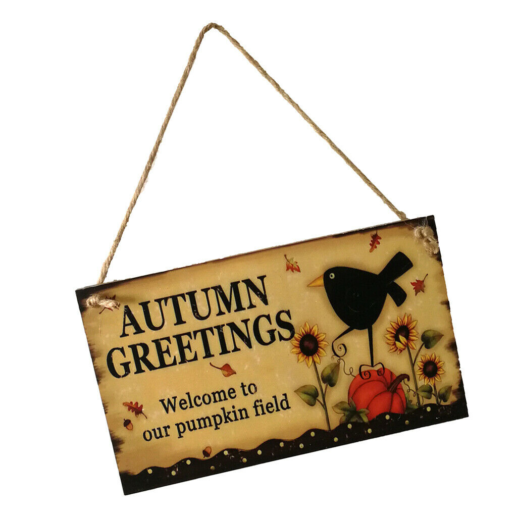 Autumn Greetings-Wooden Harvest Home Wall Door Hanging Sign Thanksgiving