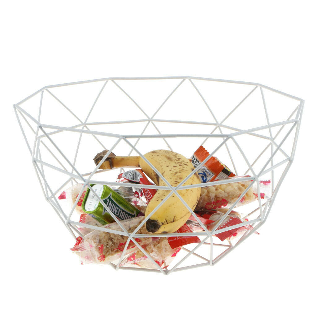 Metal Wire Fruit Basket Bowl Food Serving Dish Candy Biscuit Snack Tray White