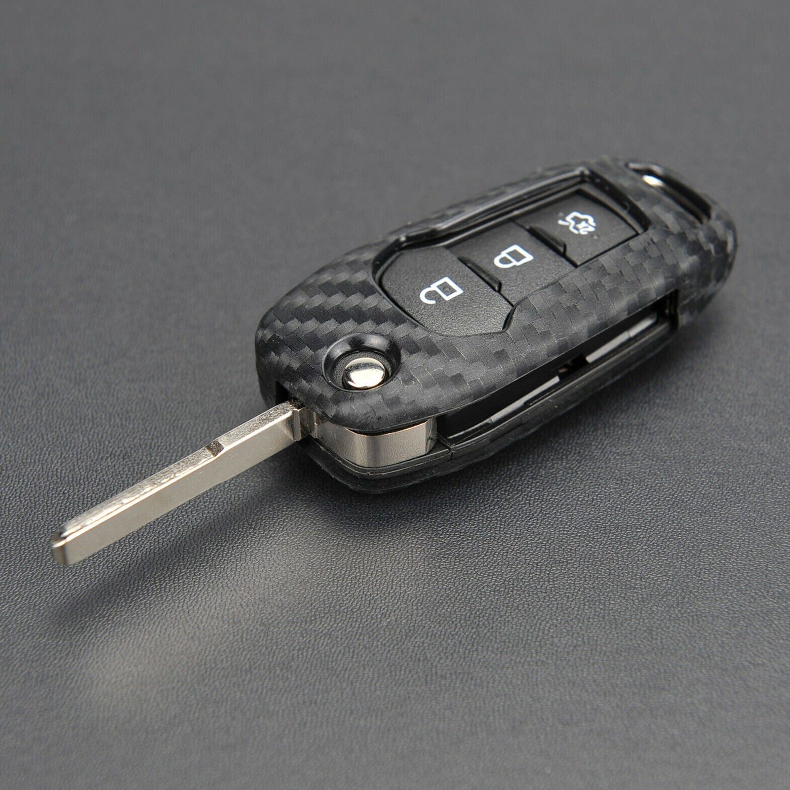 Silicone Carbon Fiber Car Flip Key Case Cover For Ford Focus4/Explorer/F150/F250