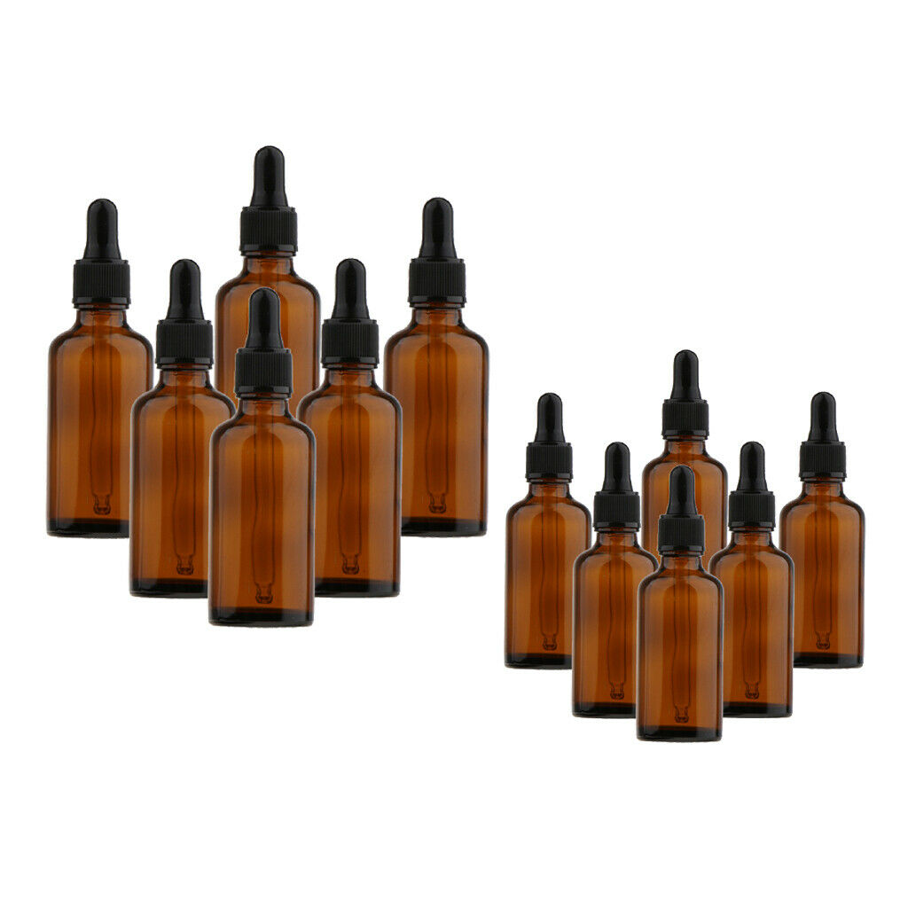 12 Pieces Empty Refillable Brown Essential Oil Bottles Black Plastic Dropper