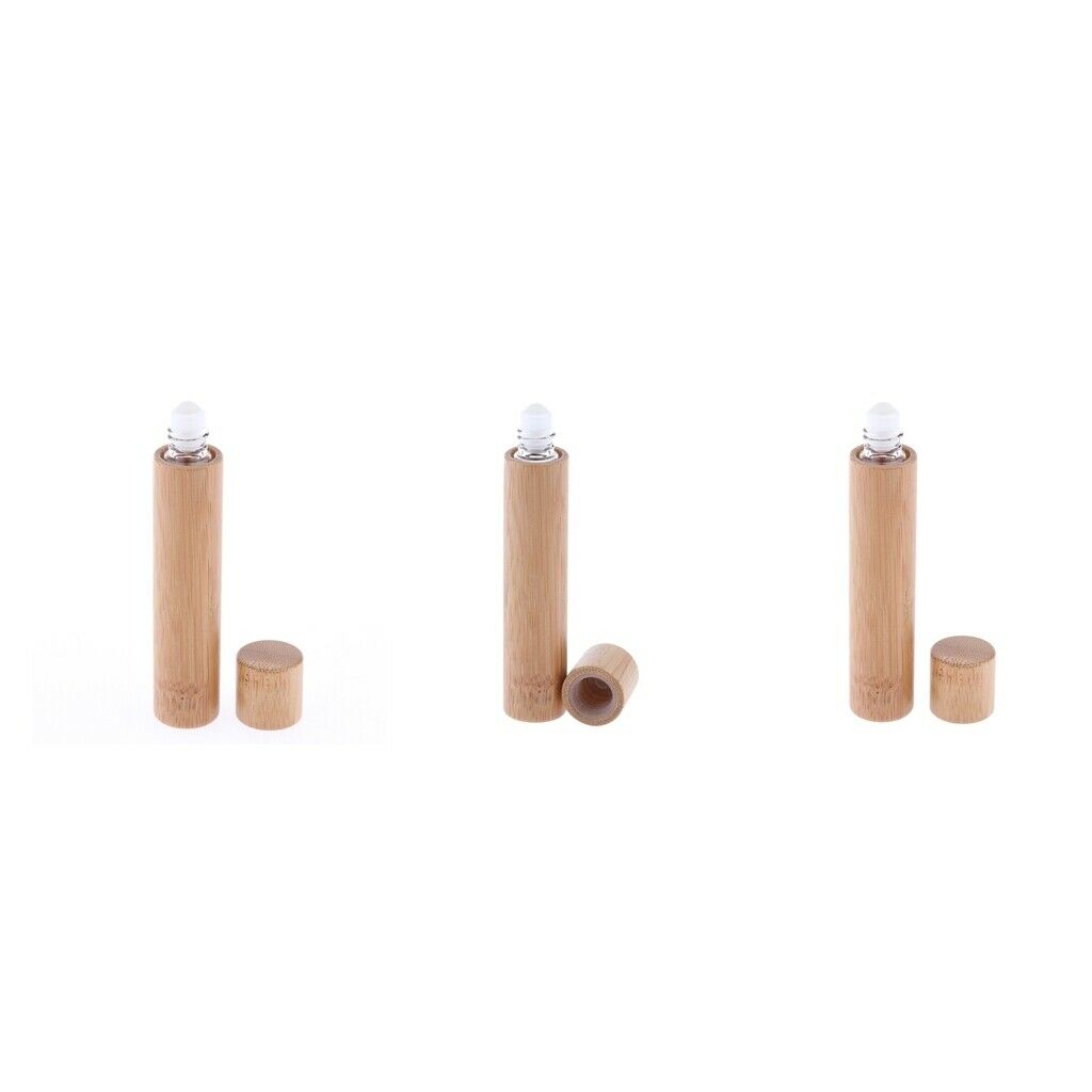 3x Natural Bamboo Refillable Empty Essential Oil Makeup Roll on Bottle 10 ml