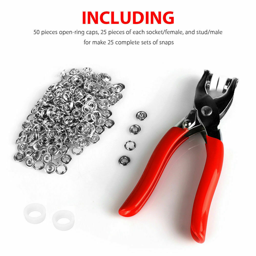 100pcs Prong Pliers Ring Press Studs Snap Popper Fasteners Sewing DIY Tool Kit