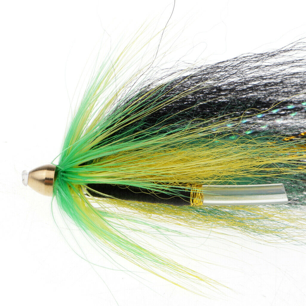 4Pcs Tube Flies Cone Heads Green/Orange Salmon And Sea Trout Fly Fishing