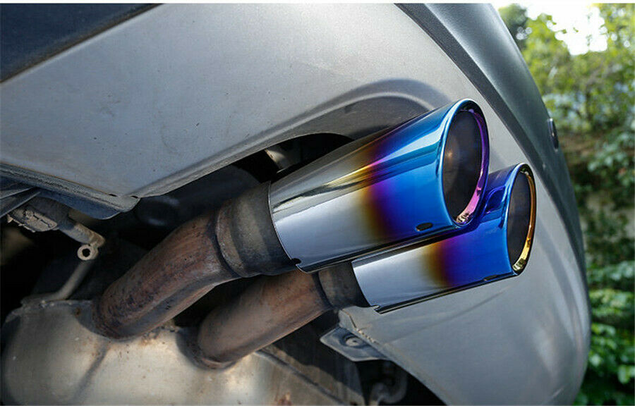 2X Car Tail Exhaust Tip Pipes Grilled Blue For BMW E90 E92 325i 2006-2010 /328i