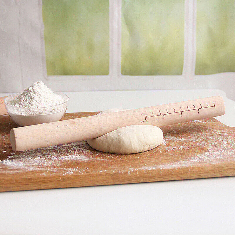 Solid Wood Rolling Stick With Scale Pie Rolling Pins Dough Roller Baking Too TL