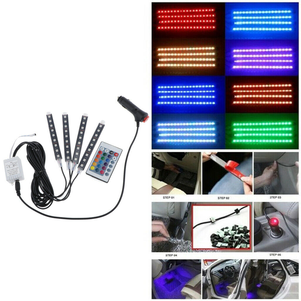 4 Piece 9 LED Car Auto Strip Light Decorative Lamps Interior 7 Light