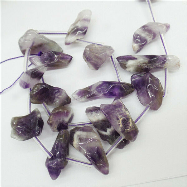 21 Grains/ 1 Strand 20x10mm Natural Purple Amethyst Freeform Loose Beads HH9093