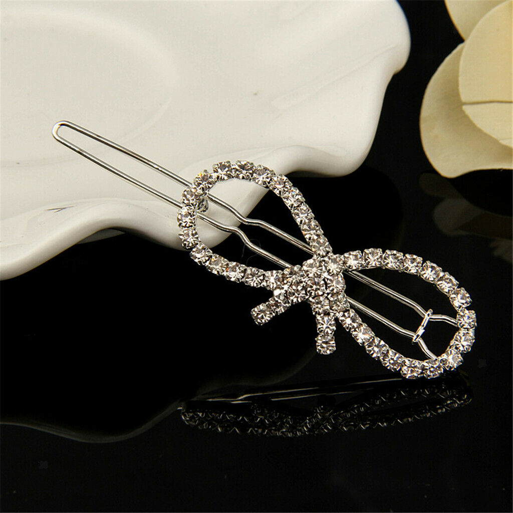 Elegant Bowknot Crystal Barrettes Hair Clip Hairpin Headpiece for Women