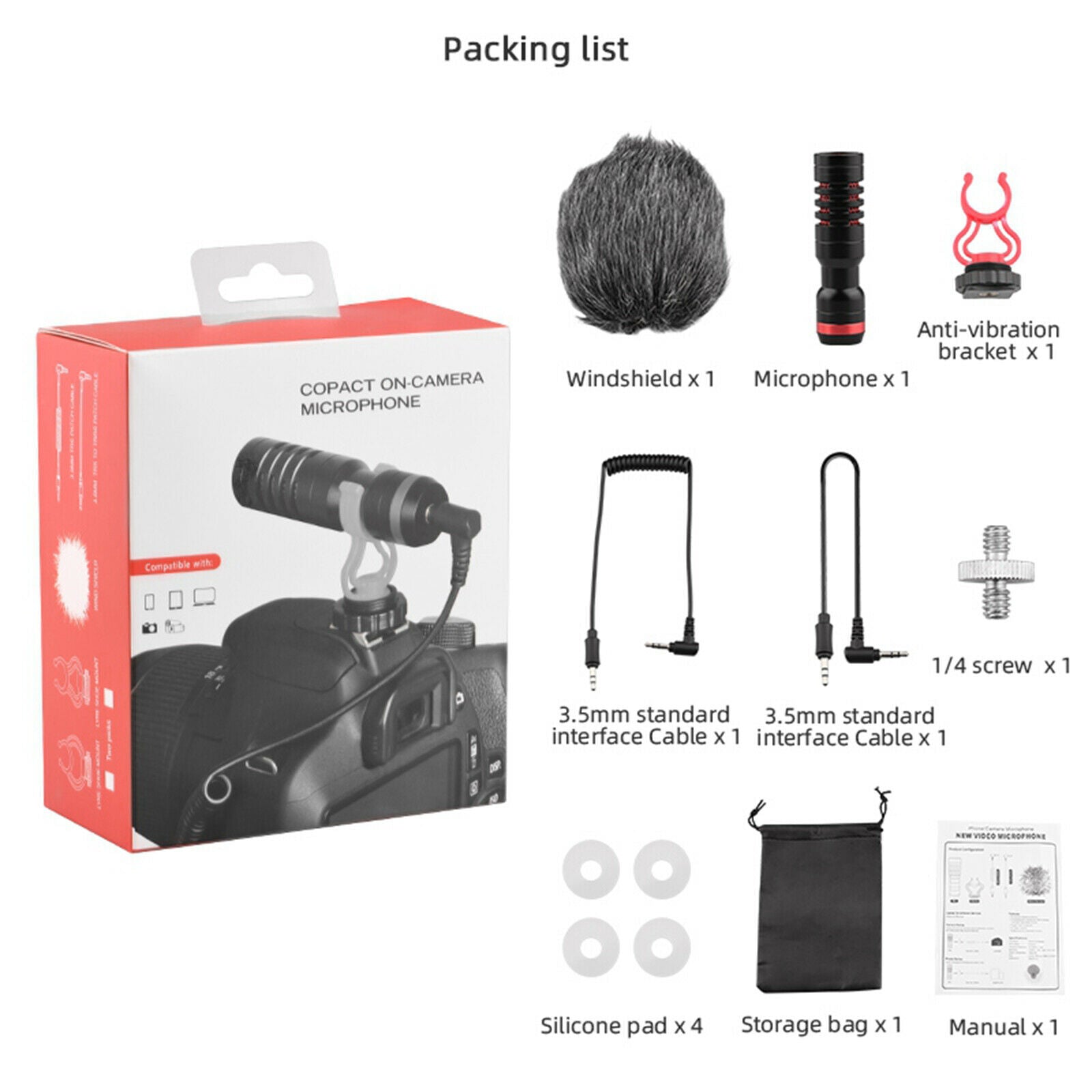 Video Microphone Compact on Camera Microphone Mic for Pocket2 DSLR Camera