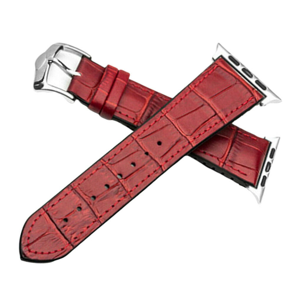 Leather Rubber Wrist Watch Strap Band Replacement Wristband 42mm Red