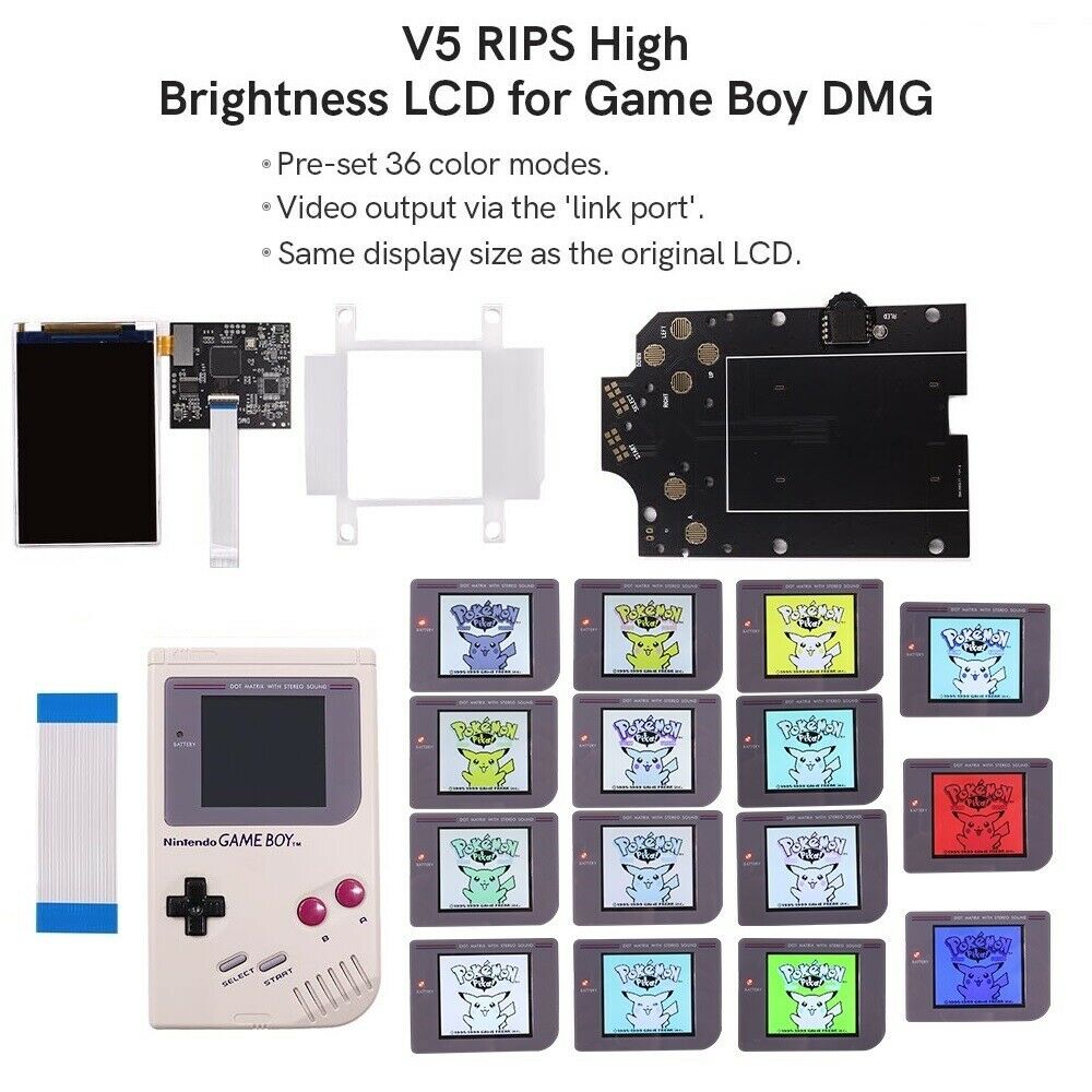 Hispeedido 8 Colorful Full Size IPS Backlight LCD For Game Boy DMG GB DMG