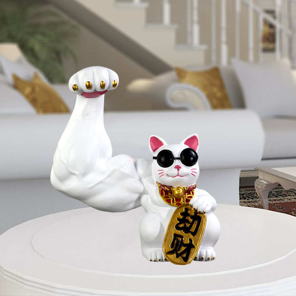 Chinese Lucky Cat Waving Arm Good Luck Feng Shui Home Door Interior Decor white