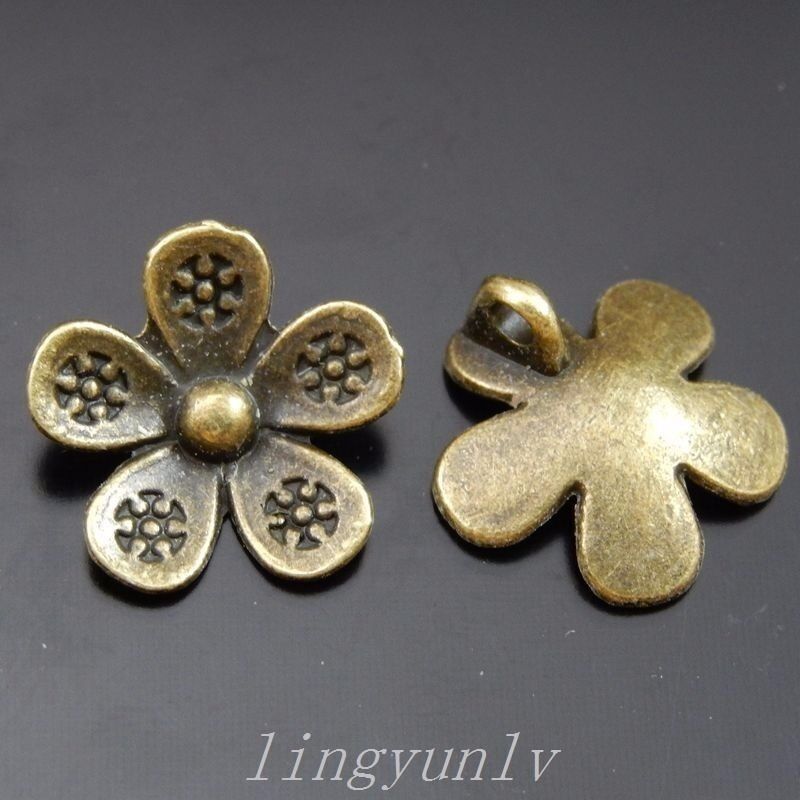 100 Pieces Antiqued Bronze Lotus Flower Charms Pendants 13x13mm Jewelry 50017