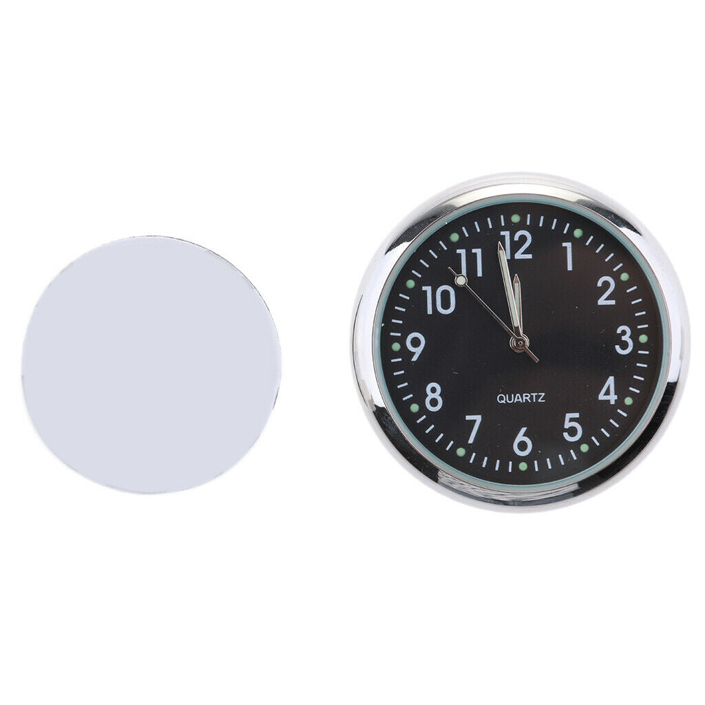 Car Stick-On Clock Interior Quartz Analog Watch Dia. 1.7'' Luminous Black