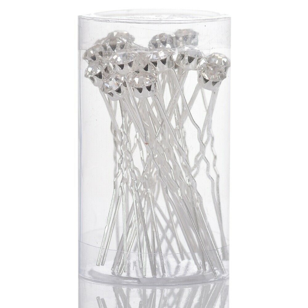 20pcs Wedding Bridal Flower Crystal Hair Pins Clips Bridesmaid U-shaped Hairpin