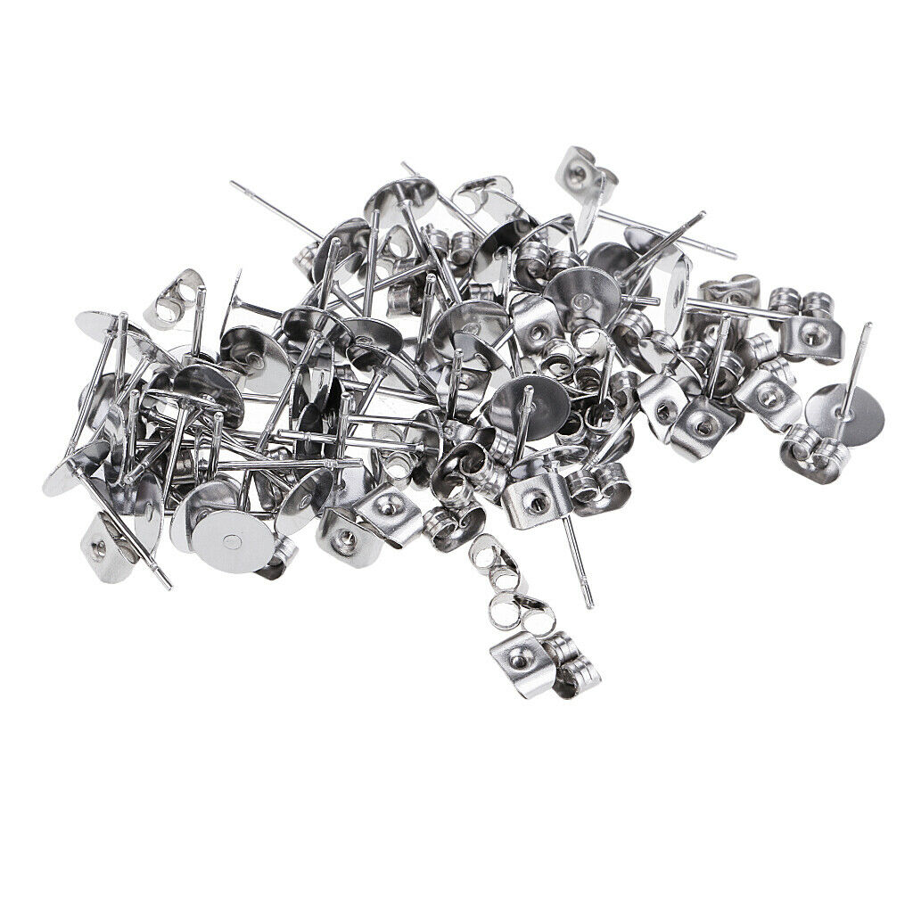 25 Pairs Earring Posts Pin Flat Pad with Back Stoppers for Jewelry Findings