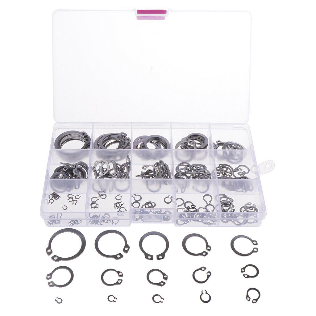 225x 15 Kinds Steel External Circlip Retaining Ring Snap Ring Assortment Kit