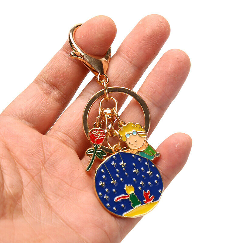 Fashion Metal Rose Keychains Starry Little Prince Keyring Creative Boy Men WBDA