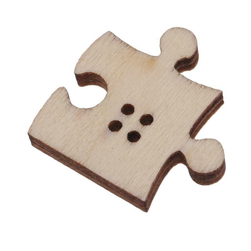 90 Pcs/Pack Unfinished Wooden Jigsaw Buttons with Holes Freeform Blank Puzzles