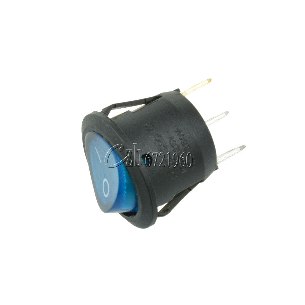 5Pcs Mini Blue Round 3 Pin SPDT ON-OFF Rocker Switch Snap-in 6A/250V 10A/125V
