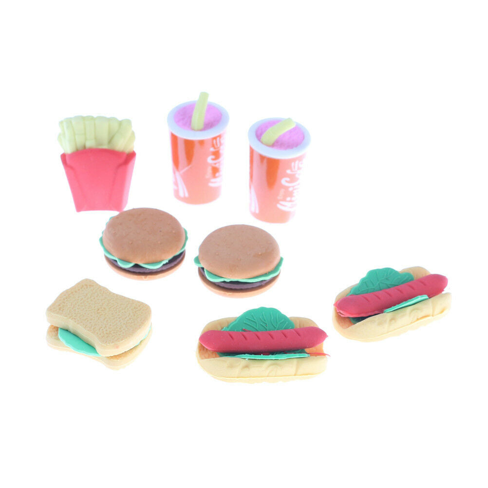 8PCS Plastic Children Kids Hamburger Chips Cola Food Pretend Role Play Set TDD