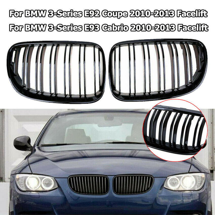 For BMW E92 E93 Coupe 320i 328i 335i 10-13 Pair Front Kidney Grilles Dual Slat