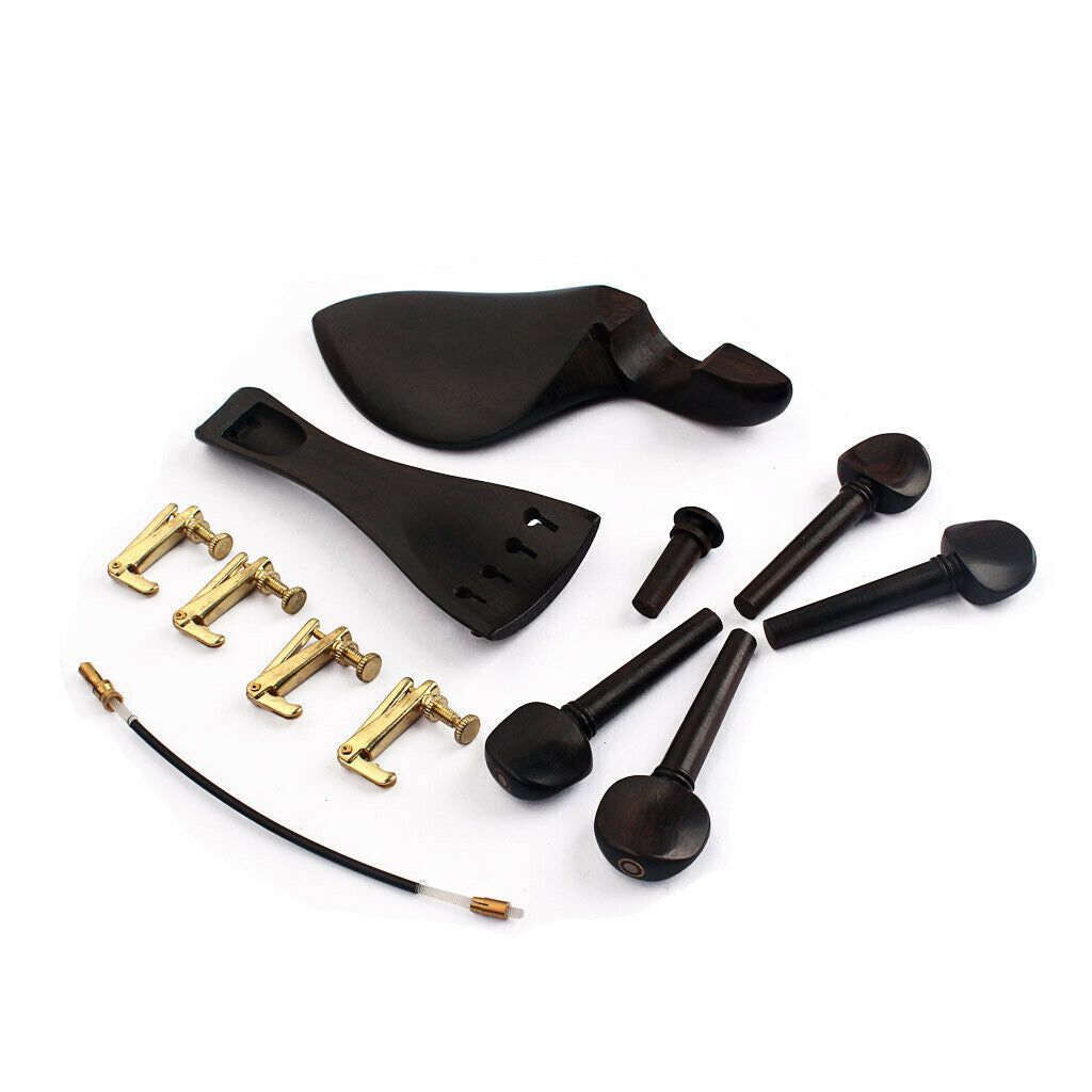 Set Ebony Violin Parts 4/4 Fittings Chinrest Pegs Tailpiece Tuner End Pins