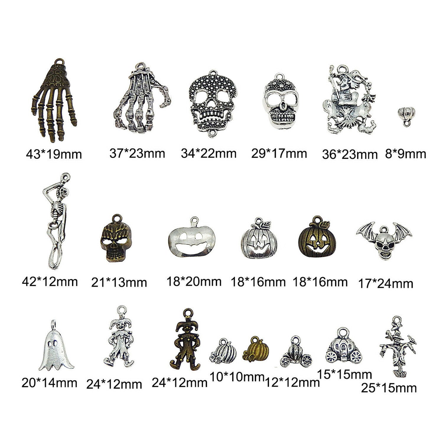 20 pcs Halloween Assorted Colors Metal Alloy Pendant Charm Jewelry Accessories