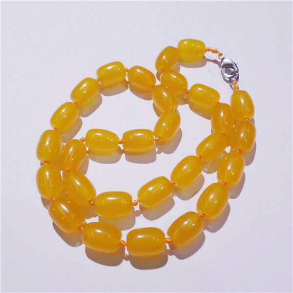 1 Strand 14x10mm Unisex Yellow Malay Jade Barrel Beads Handmade Necklace HH9226