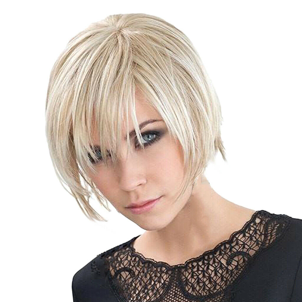 10in Women Short Straight Wig Synthetic Full Wigs with Bangs Heat Resistant