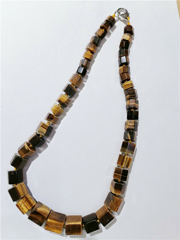 1 Strand Natural Tiger Eye Gem Hexagon Prism Beads Handmade Necklace HH8747