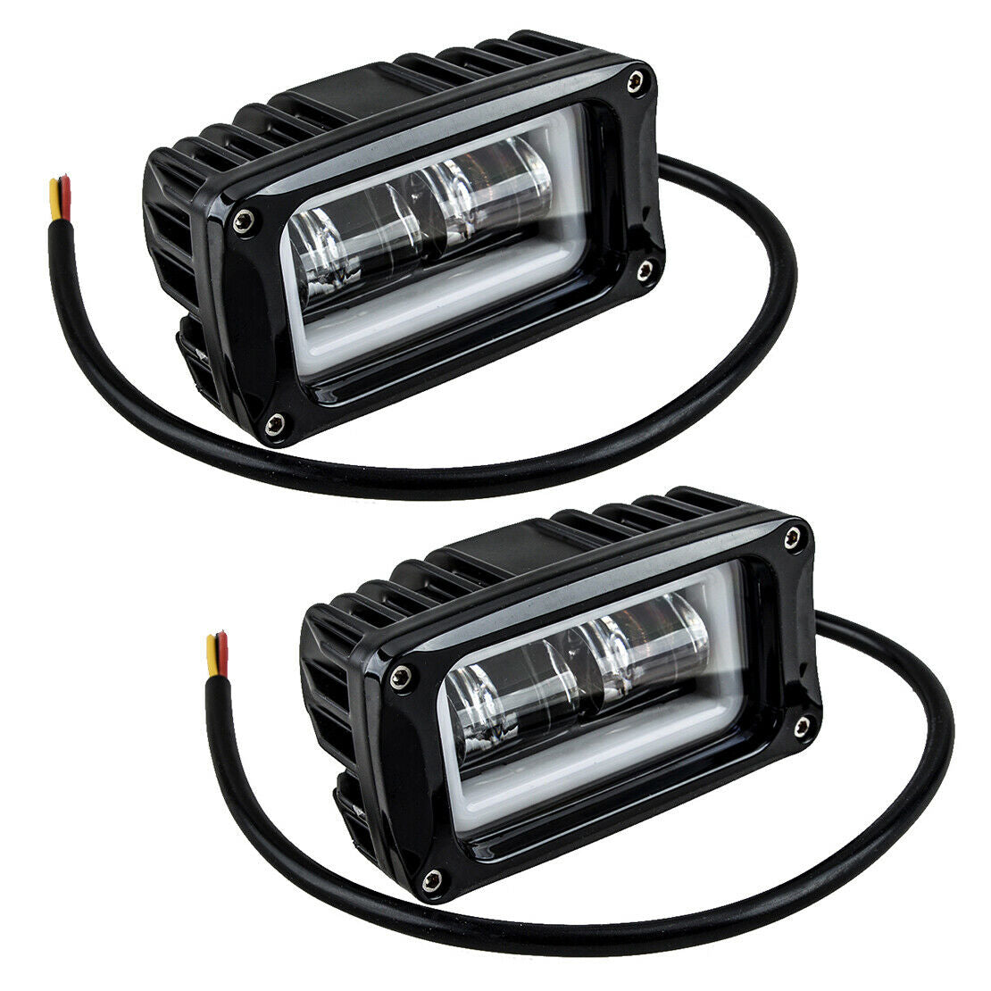 2Set 4in LED Work Light Bar White Angel Eyes Driving Fog Lamp Offroad ATV SUV