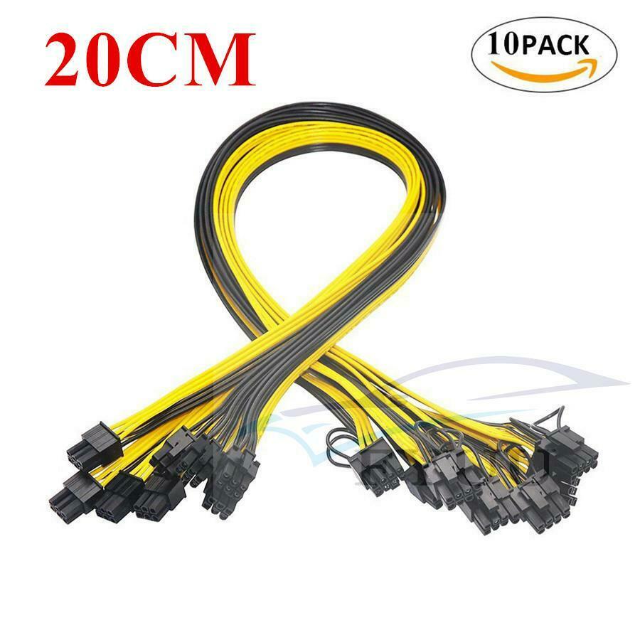 10pcs 20cm Quality 6pin to 8Pin (6+2Pin) Breakout Cable PCI-E Cable 18AWG Mining
