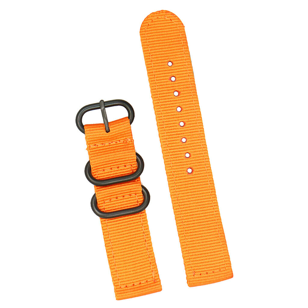 Orange Nylon Strap Black Stainless Steel 3-ring Buckle Wristband 24mm