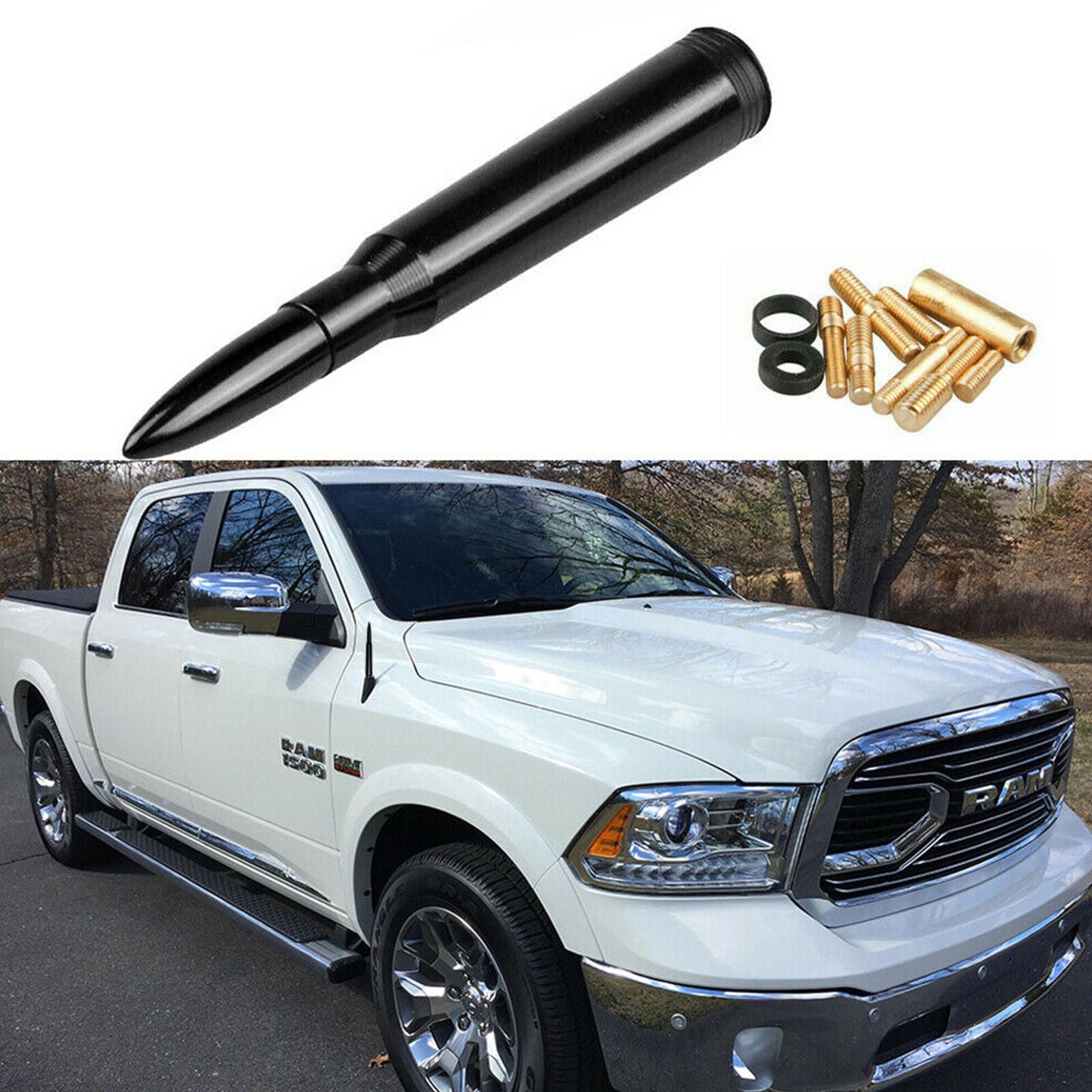 50 Cal Aluminum Bullet Ammo Short Antenna Black Kit For Dodge Ram 1500 2500 3500