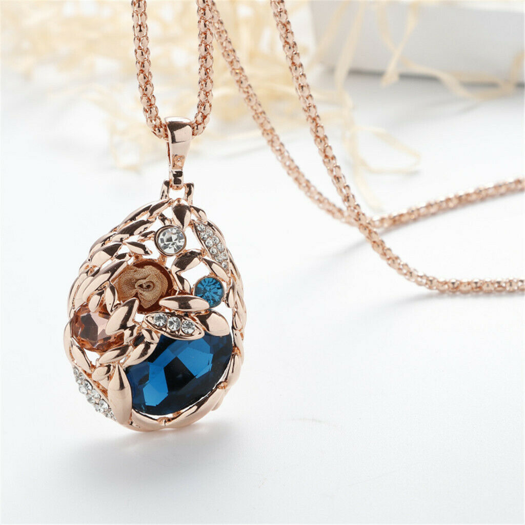 Rhinestone Waterdrop Oval Ball Pendant Necklace Fashion Jewelry Lady Girls