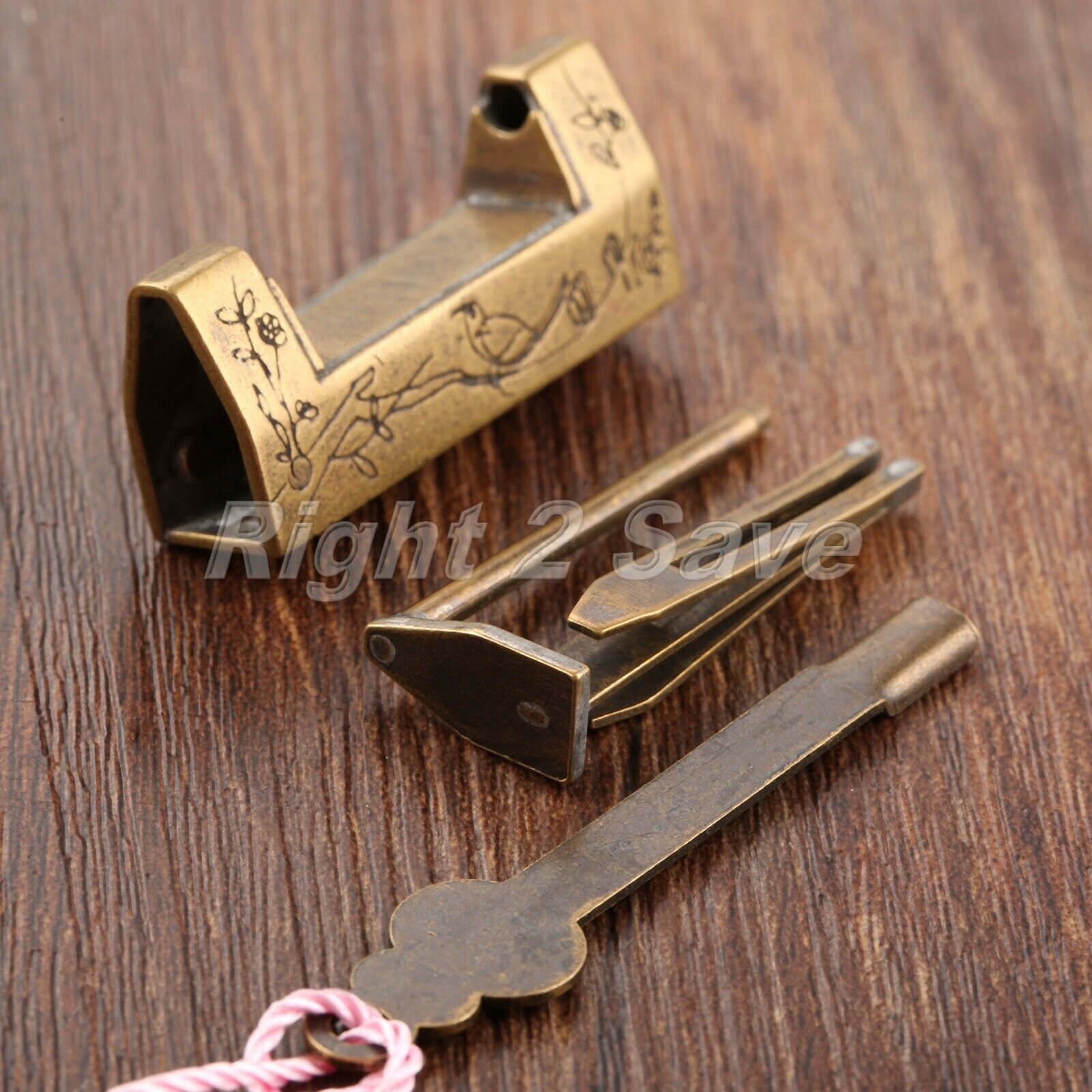 Unique Engraved Designs Jewelry Box Decorative Wood Chest Suitcase Padlock & Key