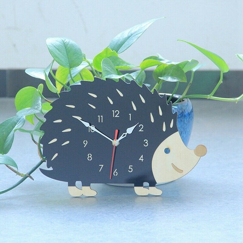Hedgehog Wall Clock Wooden Animal Clocks Living Room Bedroom Office Decor WatcA3