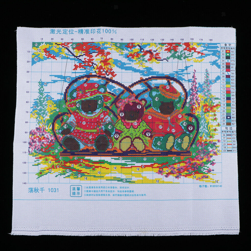 Bears on Swing Cross Stitch Stamped Kit Pre-Printed Pattern, 11CT Aida Fabric