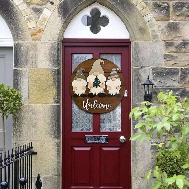 Triple Gnome Interchangeable All Season Welcome Sign Rustic Farmhouse Front V5O2