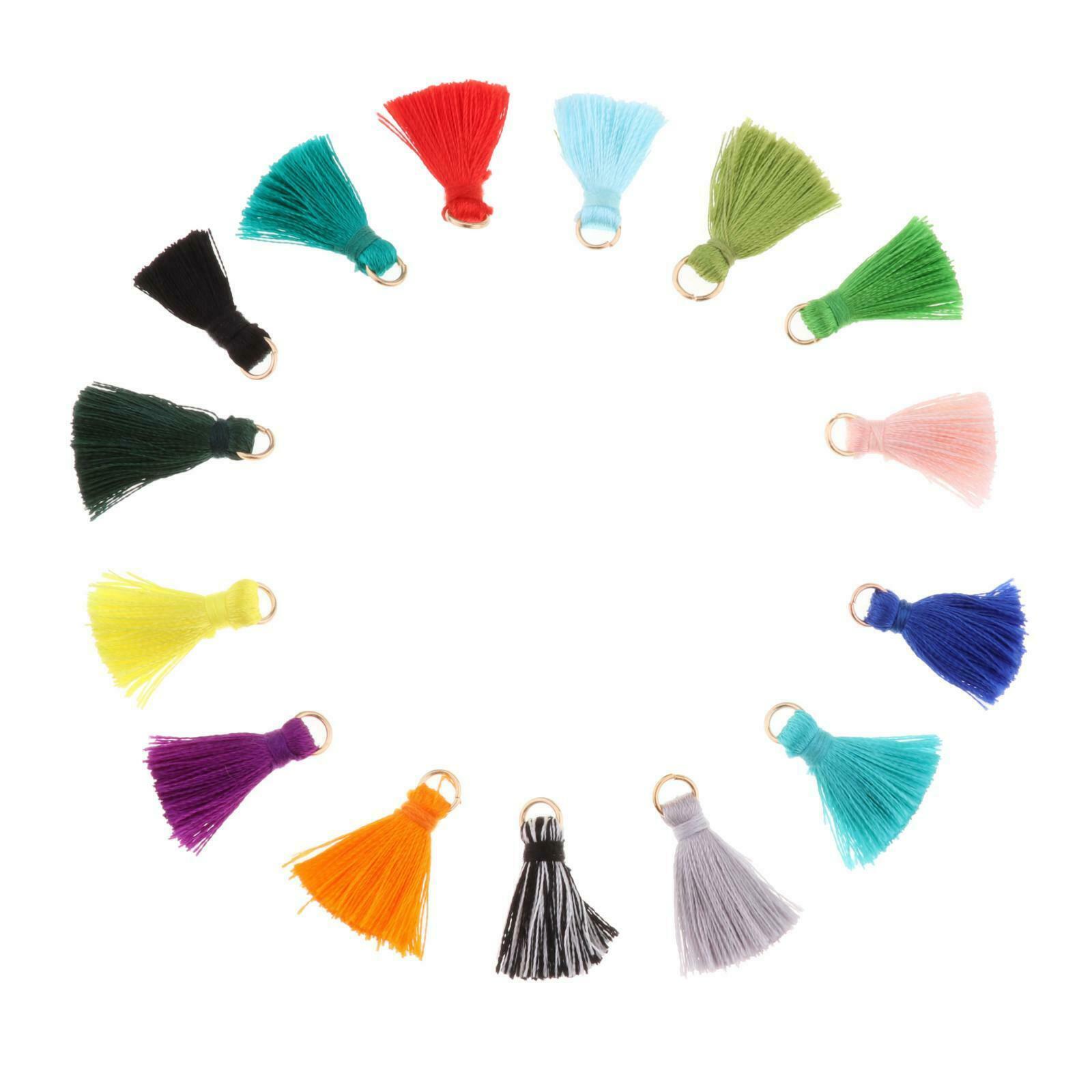 100x Polyester Tassel Mixed Color DIY Pendant Jewelry Making Elegant w/ Rings