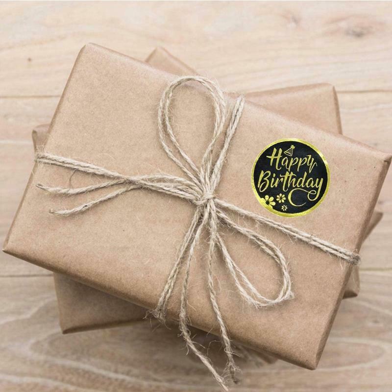 500pcs Bronzing Happy Birthday Stickers Round Seal Labels for Party Gift Decor