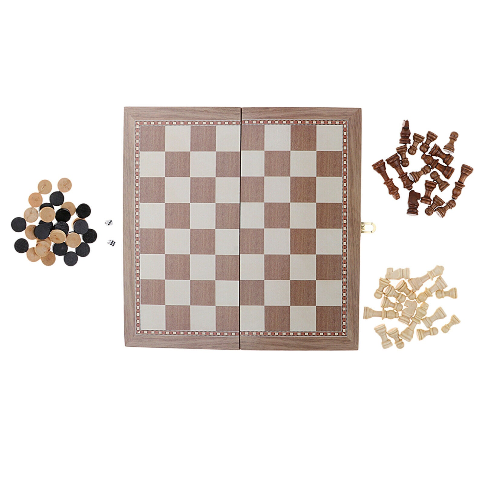 Wooden Folding Chess Set Backgammon Standard Puzzle Game Set Gift