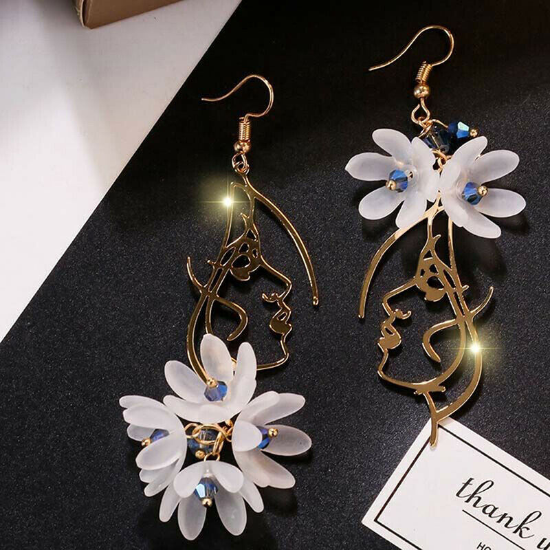 Creative Asymmetric Face Flower Tassel Earrings Drop Dangle Women Jewelry.l8