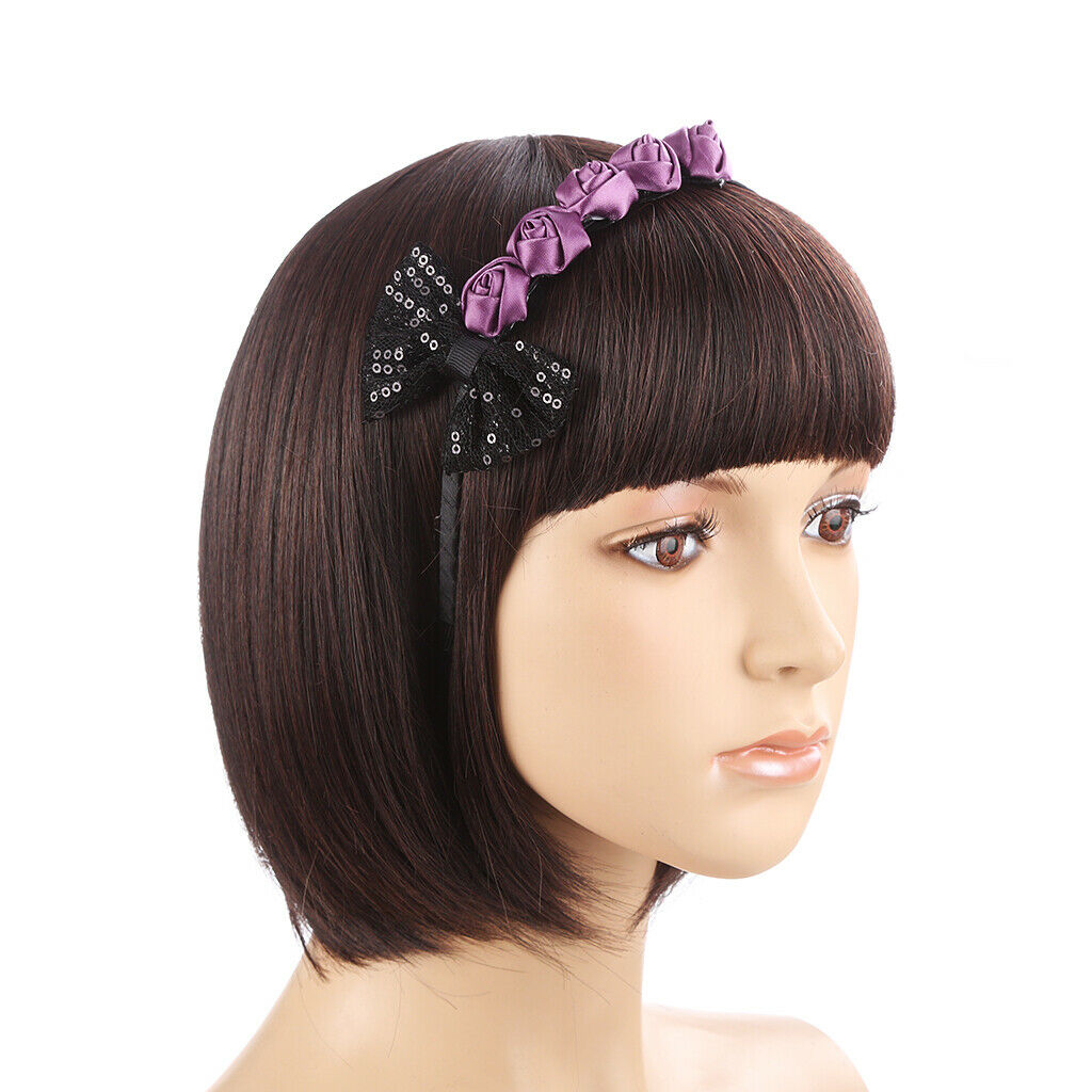 Romantic Gothic Purple Rose Flower Hair Hoop Black Lace Bowknot Headband