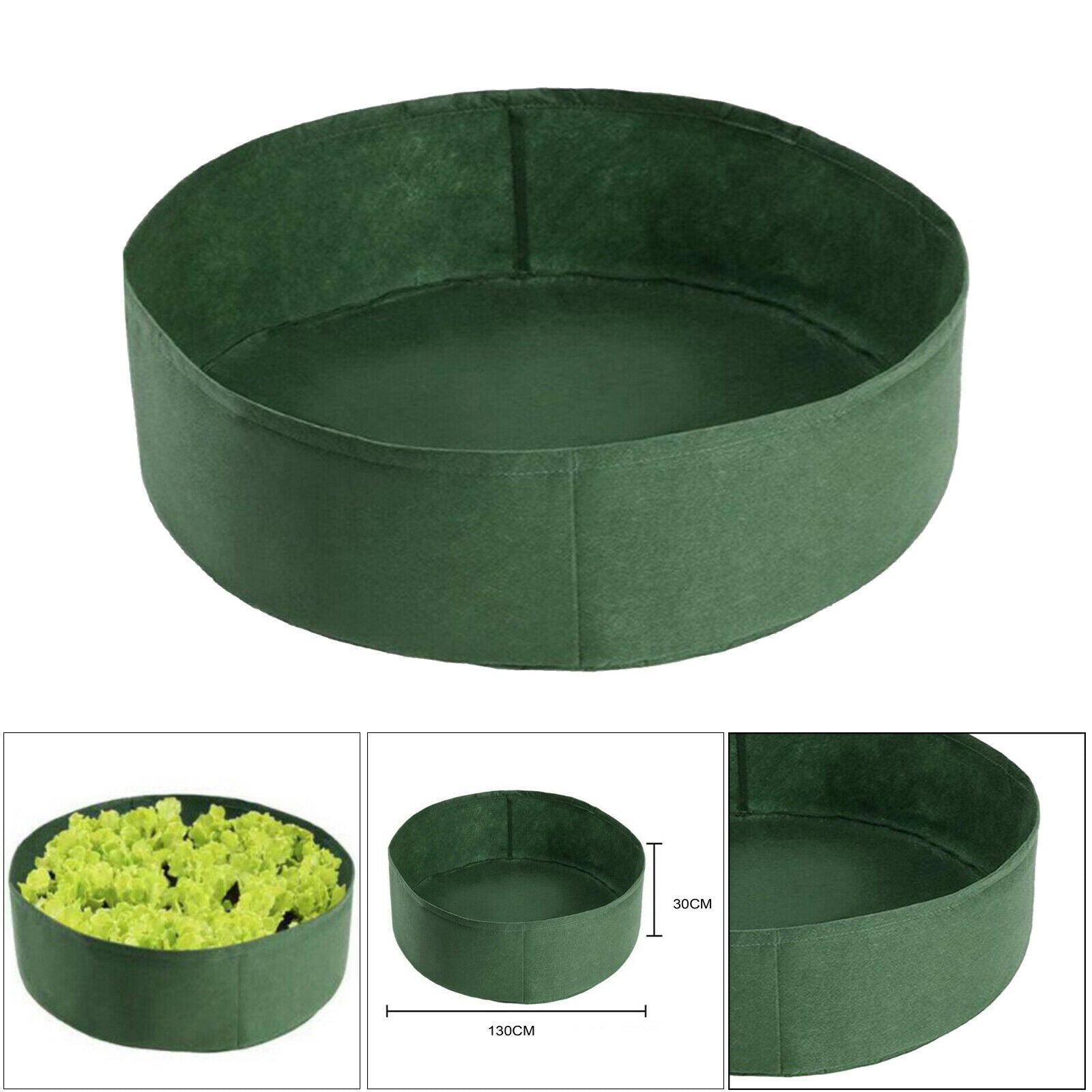 Round Fabric Raised Bed Garden Grow Bag Pouch In/Outdoor Green_130x30cm