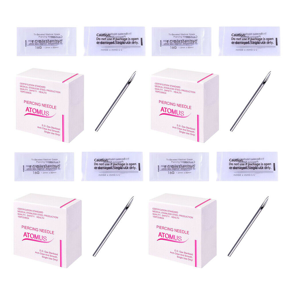400 Pcs Professional Body Piercing Needles 16G Sterile for Lip Ear Nose