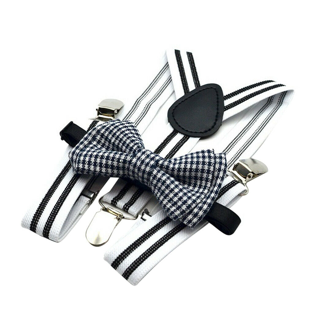 Male Boy Trousers Suspenders w/ Bow-Tie Set 3 Clips Braces Non-slip Straps