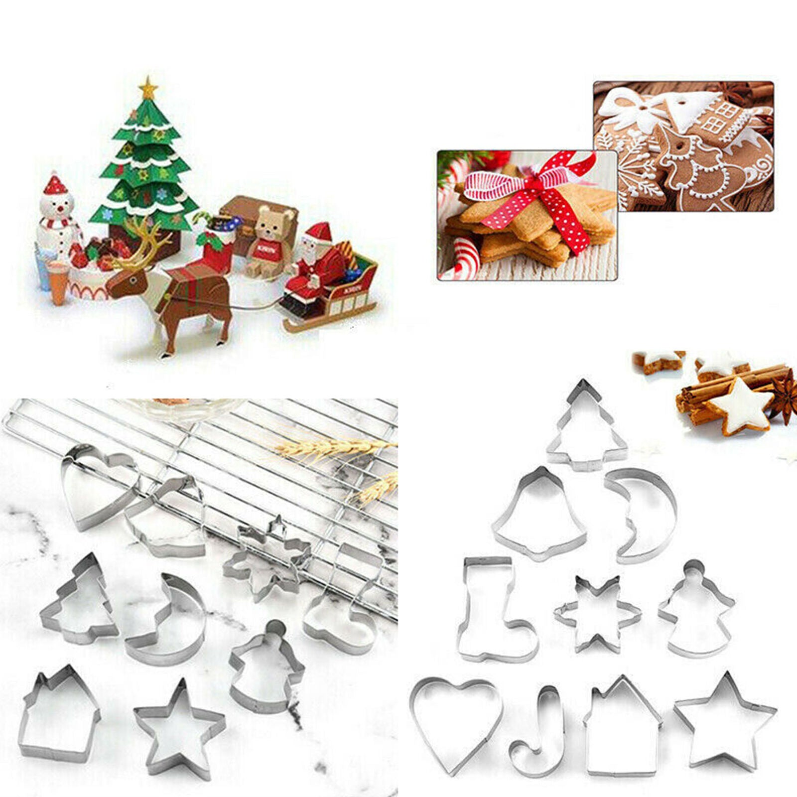 10pcs Christmas Metal Cookie Cutters Set Star Tree Bell Angel Candy Cane Biscuit